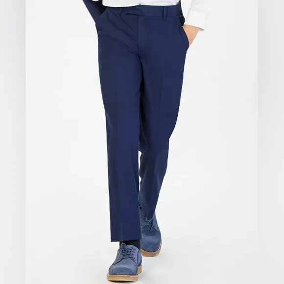 Calvin Klein Boy's Flat Front Slim Fit Husky Pant Blue Brilliant Size 10 NWT - Picture 1 of 9